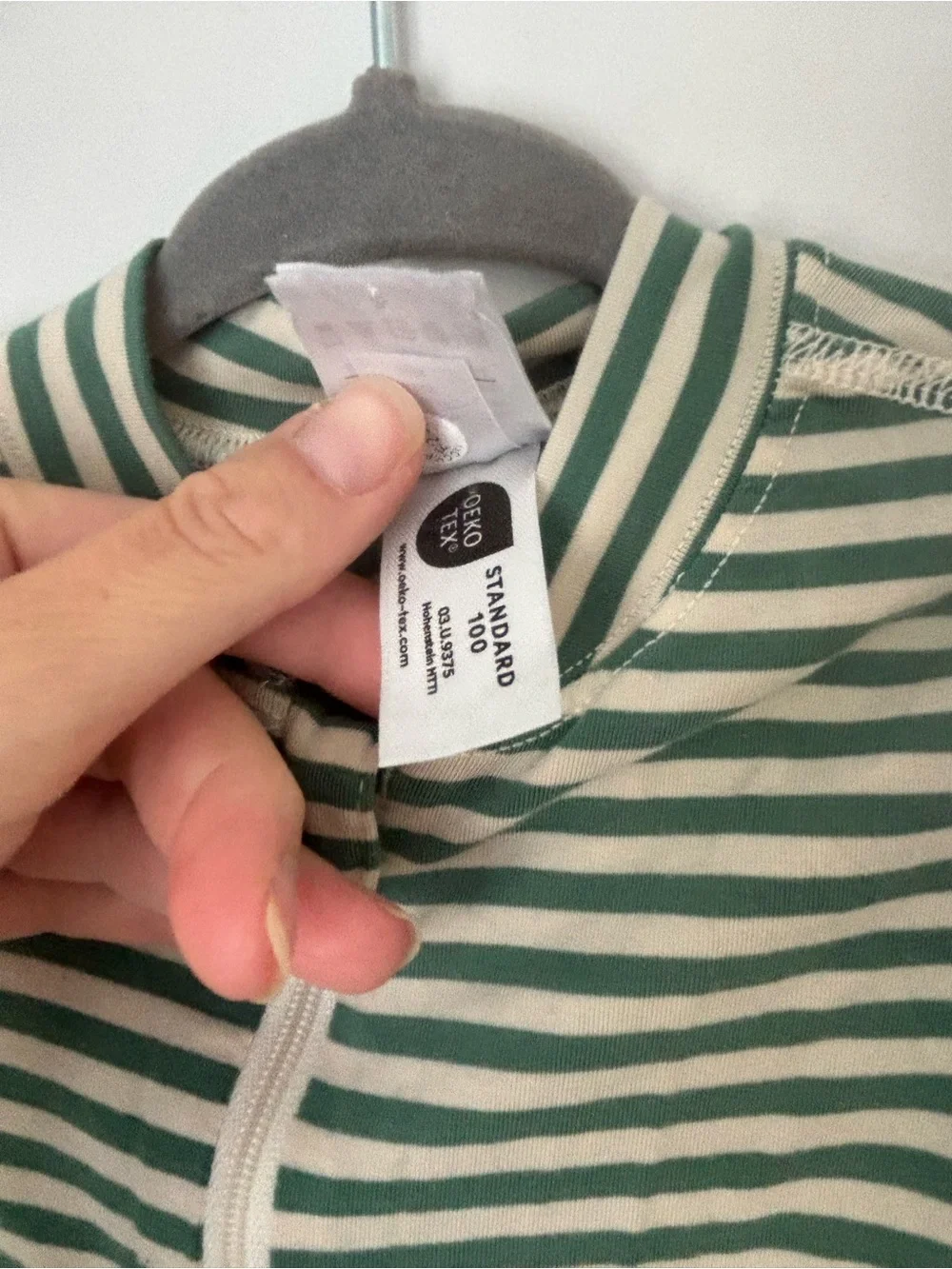 Hannah Andersson Green and White Striped Zipper Pajamas 18-24months